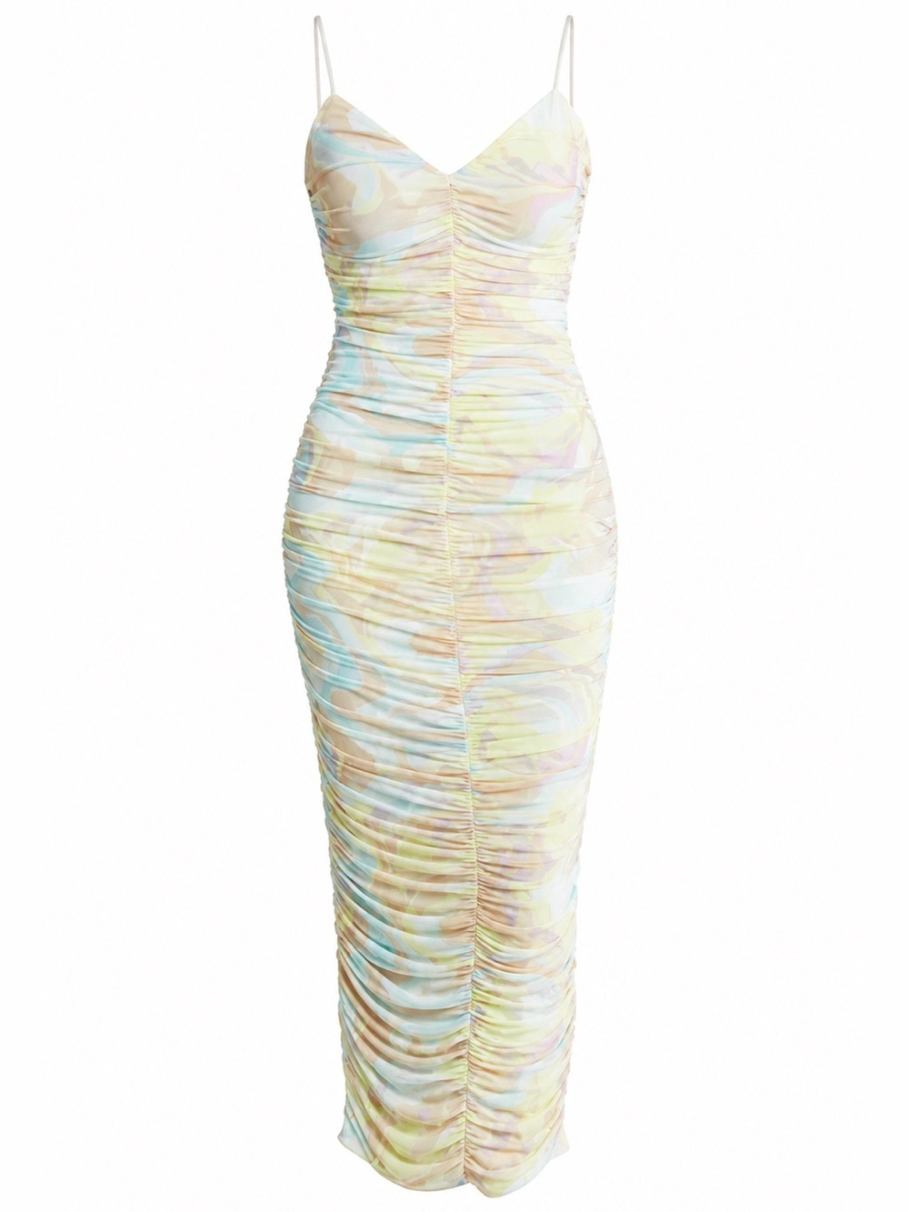 AFRM Pastel Marble Ruched Maxi Dress Bodycon Mesh Slip Dress
